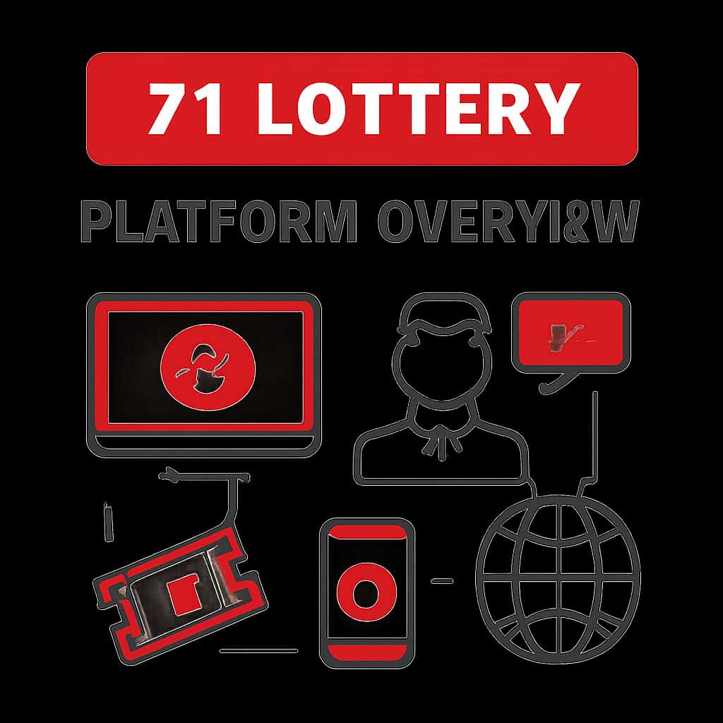 An educational diagram illustrating the features of the 71 Lottery Platform Overview with #cf2326 details.